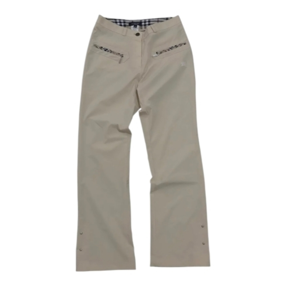 Burberry Beige Straight-Leg Chinos with Plaid Trim, Sz 6